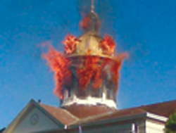 Courthouse dome on fire